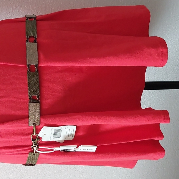 Nine West Accessories - Nine West Brass Tone Textured Rectangles Metal with Stretch Cord Belt Size L XL